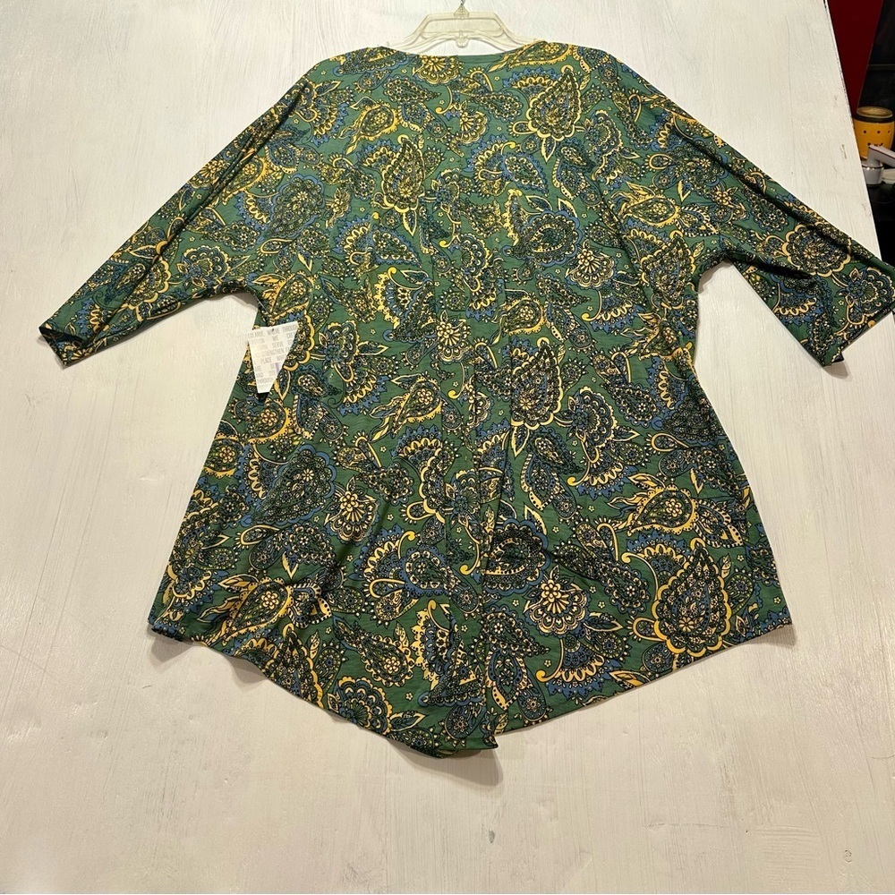 LuLaRoe Lindsay Kimono Cardigan L NWT Green Paisley Floral Open Front Cover Up - Picture 9 of 9